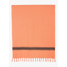 Harmony Haomy - Drap de plage rayé en coton - Taille Unique - Orange