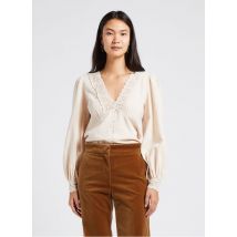 Petite Mendigote - Top de algodón bordado con cuello de pico - Talla S - Beige