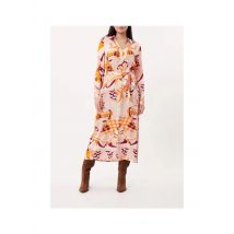 Frnch - Lange jurk met klassieke kraag en print - L Maat - Roze