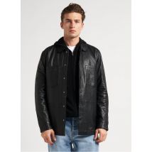 Ikks - Recht - leren overshirt met klassieke kraag - M Maat - Zwart