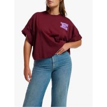 Essentiel Antwerp - Oversized t-shirt van biokatoen met opstaande kraag - S Maat - Paars