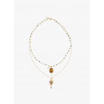 L'atelier Des Dames - Dubbele messing ketting met siersteentjes - Een Maat - Multikleurig