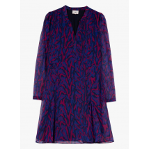 An'ge - Halflange jurk met tuniekhals en bloemenprint - L Maat - Blauw