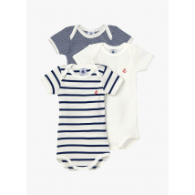 Petit Bateau - Lote de 3 bodies de algodón de manga corta - Talla 3M - Multicolor