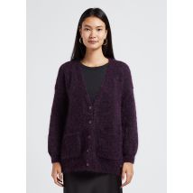 Des Petits Hauts - Lang vest met v-hals van kidmohairmix - 2 Maat - Prune