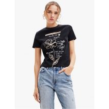 Desigual - Katoenen t-shirt met ronde hals en zeefdruk - XL Maat - Zwart