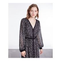 The Kooples - Vestido largo con cuello de pico y estampado floral - Talla 2 - Negro