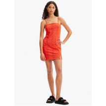 Desigual - Vestido corto bordado de algodón con cuello cuadrado - Talla L - Naranja
