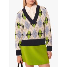 Tara Jarmon - Trui van katoenmix met v-hals en print - 1 Maat - Blauw