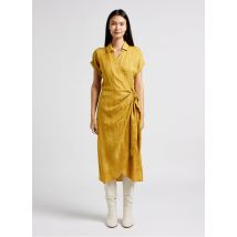 Vila - Lange - getailleerde wikkeljurk met print - 38 Maat - Geel