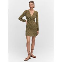 Mango - Korte jurk met v-hals en print - S Maat - Beige