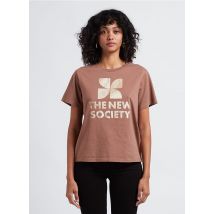The New Society - Rundhals-t-shirt aus baumwolle mit siebdruck - Größe L - Braun