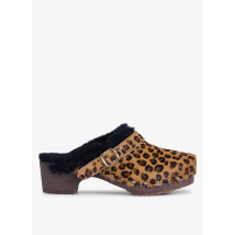 Bosabo - Zuecos de piel de leopardo con borreguito - Talla 38 - Multicolor