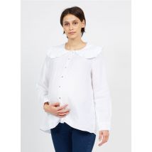 Jolibump - Camisa de lino con cuello claudine - Talla L - Blanco