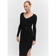 Mango - Halflange jurk van ribtricot met v-hals - M Maat - Zwart