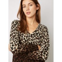 Gerard Darel - Rechte - wollen trui met v-hals en luipaardmotief - 1 Maat - Bruin