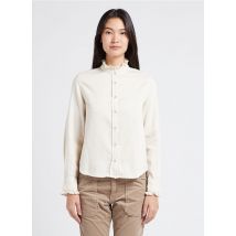 Acquaverde - Katoenen blouse met victoriaanse kraag - XS Maat - Beige