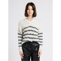 One Step - Gestreepte trui met v-hals - XL Maat - Wit