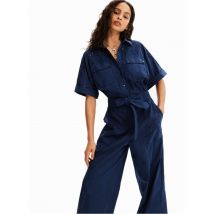 Desigual - Katoenen jumpsuit met klassieke kraag en borduursel - XS Maat - Blauw