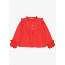 Petite Lucette - Blusa de gasa de algodón orgánico con cuello redondo - Talla 8A - Rojo