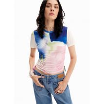 Desigual - Rundhals-t-shirt mit print - Größe L - Blau