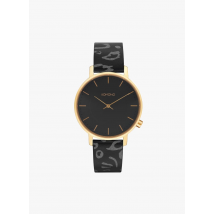 Komono - Horloge met leren bandje met dierenprint - Een Maat - Zwart