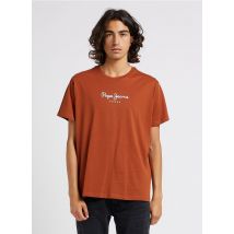 Pepe Jeans - Katoenen t-shirt met ronde hals en zeefdruk - S Maat - Oranje