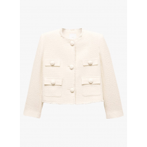 Mango - Chaqueta corta recta con cuello redondo en tweed - Talla L - Beige