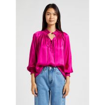 Suncoo - Blusa de satén con cuello tunecino - Talla 2 - Rosa