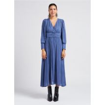 The Korner - Halflange jurk met v-hals en plissérok - 42 Maat - Blauw