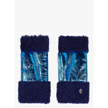 Toasties - Glanzende - vingerloze handschoenen van schapenvacht - M Maat - Blauw