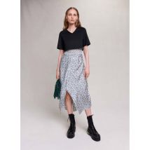 Maje - Robe longue droite Col V imprimé - Taille 36 - Bleu