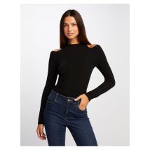 Morgan - Nauwsluitende - gebreide trui met opstaande kraag en ribbelpatroon - M Maat - Zwart