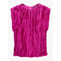 Mango - Blusa recta plisada de satén con cuello redondo - Talla XL - Rosa