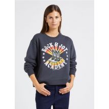 Leon & Harper - Ruimvallende sweater met ronde hals en zeefdruk - katoenblend - XS Maat - Zwart
