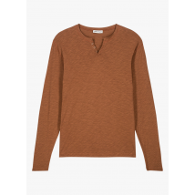 Harris Wilson - Regular-fit - katoenen t-shirt met tuniekhals - L Maat - Bruin
