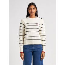 Scotch And Soda - Jersey de algodón orgánico a rayas con cuello redondo - Talla S - Blanco