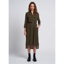 Please - Halflange jurk met klassieke kraag en print - M Maat - Groen