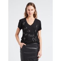 Ikks - T-shirt met v-hals en borduursel - M Maat - Zwart