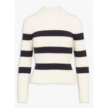 Kookai - Pull col montant rayé en maille mélangée - Taille 2 - Blanc