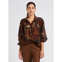 Diega - Katoenen blouse met klassieke kraag en print - M Maat - Bruin