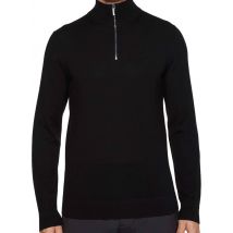 Calvin Klein - Regular-fit - wollen trui met opstaande kraag en borduursel - S Maat - Zwart