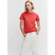 Mango - Katoenen t-shirt met ronde hals - M Maat - Oranje
