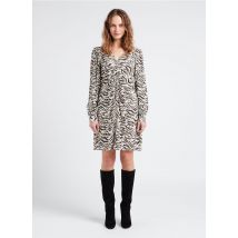 Berenice - Korte jurk met v-hals en zebraprint - 38 Maat - Wit