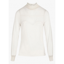 Morgan - Blusa con detalles transparentes de mezcla de algodón - Talla L - Beige