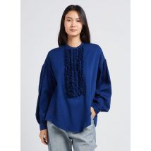 Laurence Bras - Ruimvallende blouse met maokraag en ruches - 38 Maat - Blauw