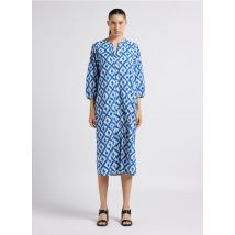 Maison 123 - Robe longue col tunisien imprimée en coton - Taille 34 - Bleu