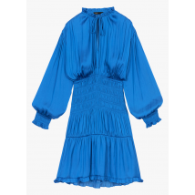 Maje - Vestido corto con cuello tunecino satinado - Talla 36 - Azul