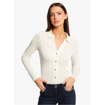 Morgan - Tee-shirt ajusté col en v à revers - Taille XS - Beige