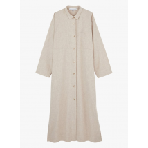 Laurence Tavernier - Lange - flanellen jurk met klassieke kraag en chiné-effect - XS Maat - Beige